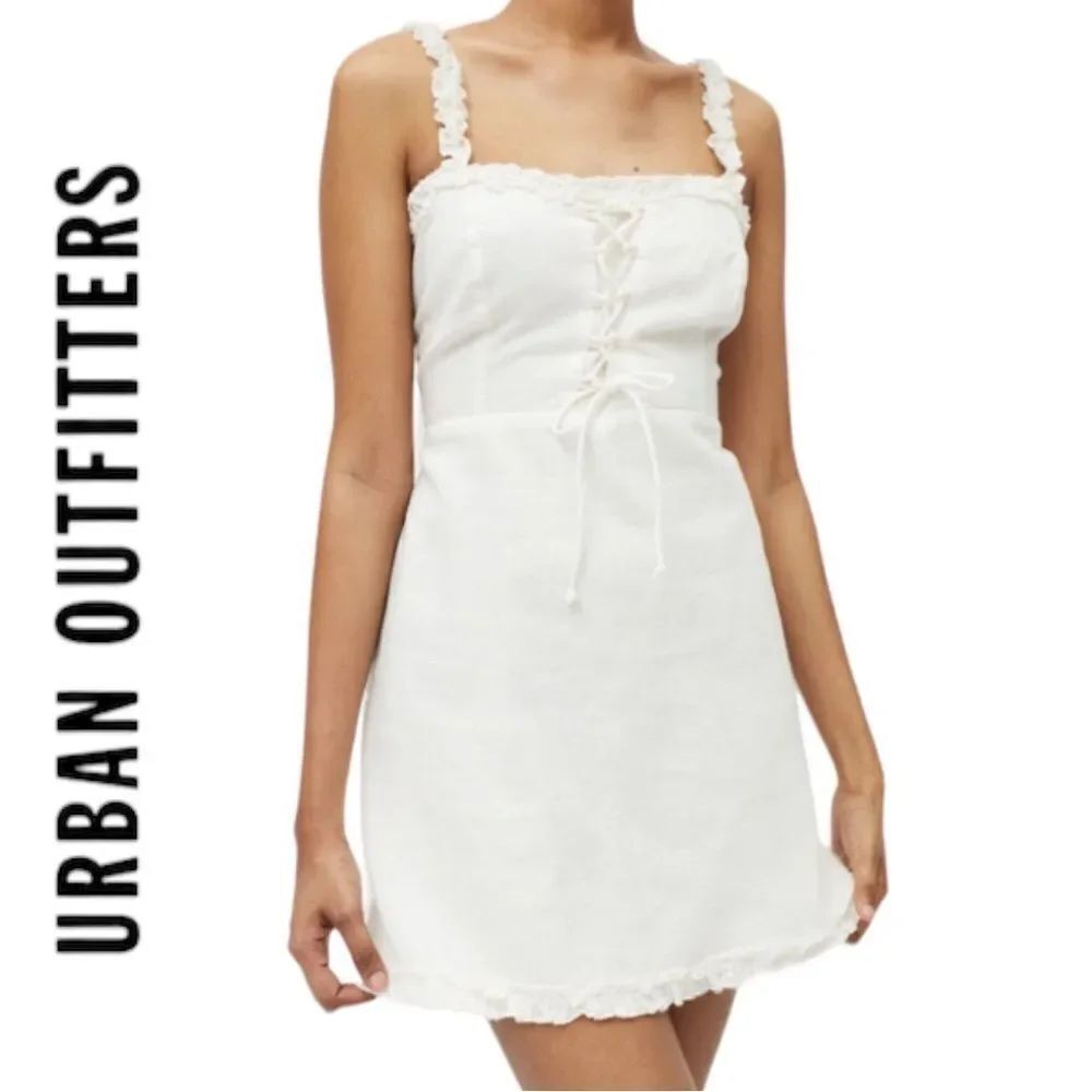 NEW Urban Outfitters UO Robin Lace-Up White Mini Dress L XL